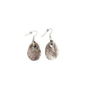 Dangle Earrings Hammered Chrome Silver Tone